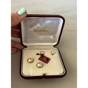 Majorica Pearl Stud Earrings and Hanging Set Vintage Boxed Simulated Pearls